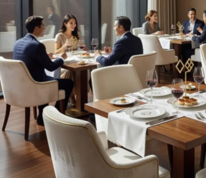 Elegantne prestreté dining stoly v luxusnej poker reštaurácii