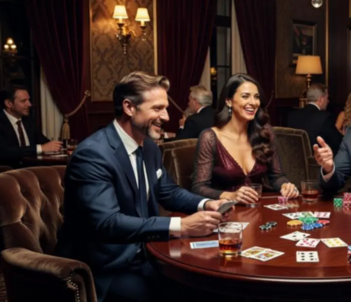 Koláž spoločenských podujatí, pokerových stolov a lounge priestoru v Neexavento